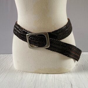 Genuine Leather Braided Belt with Large Rectangular Buckle